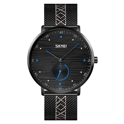 SKMEI 9218 Men Horizontal Striped Arabic Numeral Dial Mesh Belt Quartz Watch(Blue)-garmade.com