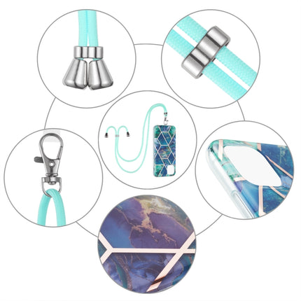 Electroplating Splicing Marble Pattern Dual-side IMD TPU Shockproof Case with Neck Lanyard For iPhone 13 mini(Blue Green)-garmade.com