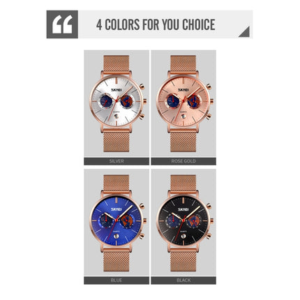 SKMEI 9231 Men Map Pattern Calendar Stopwatch Stainless Steel Strap Quartz Watch(Rose Gold)-garmade.com