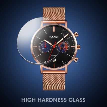 SKMEI 9231 Men Map Pattern Calendar Stopwatch Stainless Steel Strap Quartz Watch(Rose Gold)-garmade.com