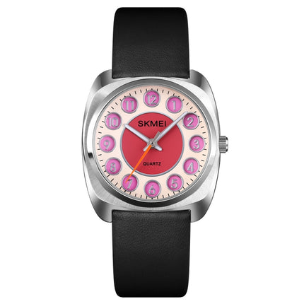 SKMEI Q029 Ladies Phone Number Pattern Dial Leather Strap Quartz Watch(Purple)-garmade.com