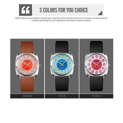 SKMEI Q029 Ladies Phone Number Pattern Dial Leather Strap Quartz Watch(Orange)-garmade.com