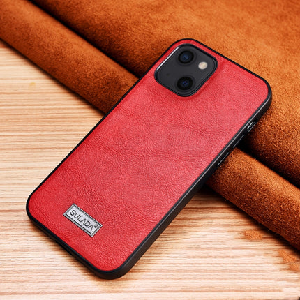SULADA Shockproof TPU + Handmade Leather Protective Case For iPhone 13 mini(Red)-garmade.com