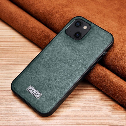 SULADA Shockproof TPU + Handmade Leather Protective Case For iPhone 13 mini(Green)-garmade.com