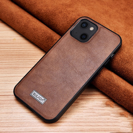 SULADA Shockproof TPU + Handmade Leather Protective Case For iPhone 13(Brown)-garmade.com