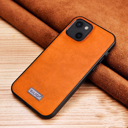 SULADA Shockproof TPU + Handmade Leather Protective Case For iPhone 13(Orange)-garmade.com