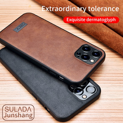 SULADA Shockproof TPU + Handmade Leather Protective Case For iPhone 13(Brown)-garmade.com