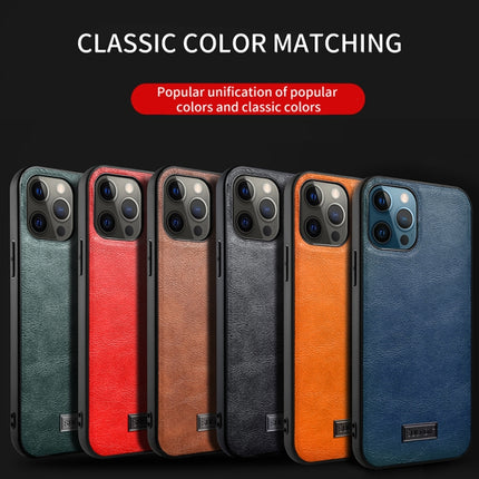 SULADA Shockproof TPU + Handmade Leather Protective Case For iPhone 13 Pro(Brown)-garmade.com