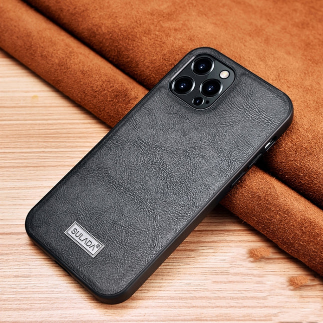 SULADA Shockproof TPU + Handmade Leather Protective Case For iPhone 13 Pro Max(Black)-garmade.com