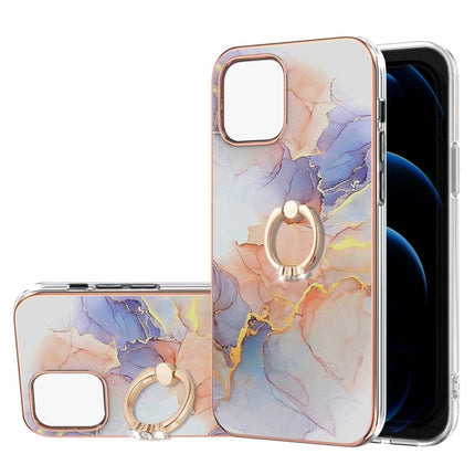 Electroplating Pattern IMD TPU Shockproof Case with Rhinestone Ring Holder For iPhone 13 mini(Milky Way White Marble)-garmade.com