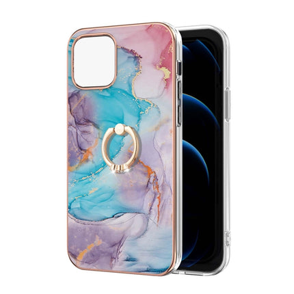 Electroplating Pattern IMD TPU Shockproof Case with Rhinestone Ring Holder For iPhone 13 mini(Milky Way Blue Marble)-garmade.com