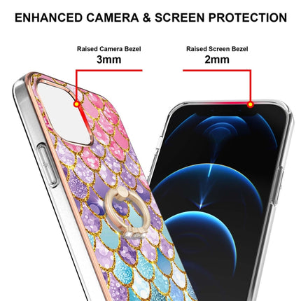 Electroplating Pattern IMD TPU Shockproof Case with Rhinestone Ring Holder For iPhone 13 Pro(Colorful Scales)-garmade.com