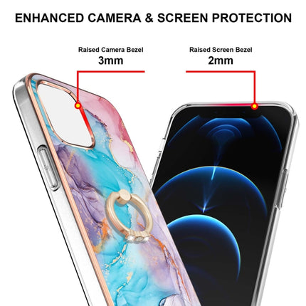Electroplating Pattern IMD TPU Shockproof Case with Rhinestone Ring Holder For iPhone 13 Pro(Milky Way Blue Marble)-garmade.com