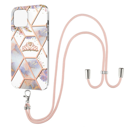 Electroplating Splicing Marble Flower Pattern TPU Shockproof Case with Lanyard For iPhone 13(Imperial Crown)-garmade.com
