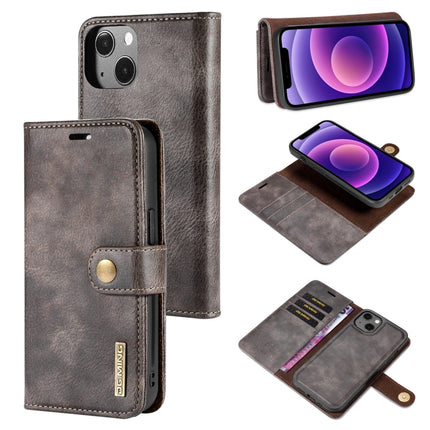 DG.MING Crazy Horse Texture Flip Detachable Magnetic Leather Case with Holder & Card Slots & Wallet For iPhone 13 mini(Grey)-garmade.com