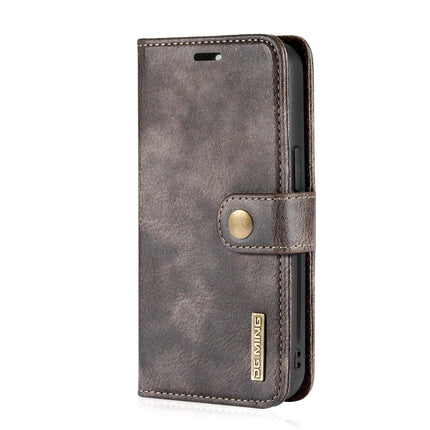 DG.MING Crazy Horse Texture Flip Detachable Magnetic Leather Case with Holder & Card Slots & Wallet For iPhone 13 mini(Grey)-garmade.com