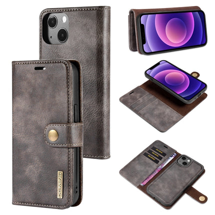 DG.MING Crazy Horse Texture Flip Detachable Magnetic Leather Case with Holder & Card Slots & Wallet For iPhone 13(Grey)-garmade.com