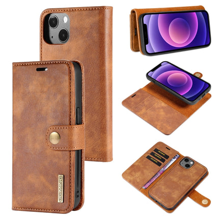 DG.MING Crazy Horse Texture Flip Detachable Magnetic Leather Case with Holder & Card Slots & Wallet For iPhone 13(Brown)-garmade.com