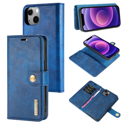 DG.MING Crazy Horse Texture Flip Detachable Magnetic Leather Case with Holder & Card Slots & Wallet For iPhone 13(Blue)-garmade.com