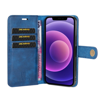 DG.MING Crazy Horse Texture Flip Detachable Magnetic Leather Case with Holder & Card Slots & Wallet For iPhone 13(Blue)-garmade.com