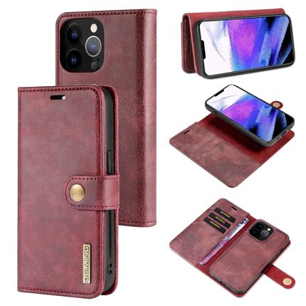 DG.MING Crazy Horse Texture Flip Detachable Magnetic Leather Case with Holder & Card Slots & Wallet For iPhone 13 Pro Max(Red)-garmade.com
