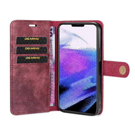 DG.MING Crazy Horse Texture Flip Detachable Magnetic Leather Case with Holder & Card Slots & Wallet For iPhone 13 Pro Max(Red)-garmade.com