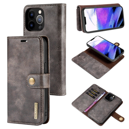 DG.MING Crazy Horse Texture Flip Detachable Magnetic Leather Case with Holder & Card Slots & Wallet For iPhone 13 Pro Max(Grey)-garmade.com