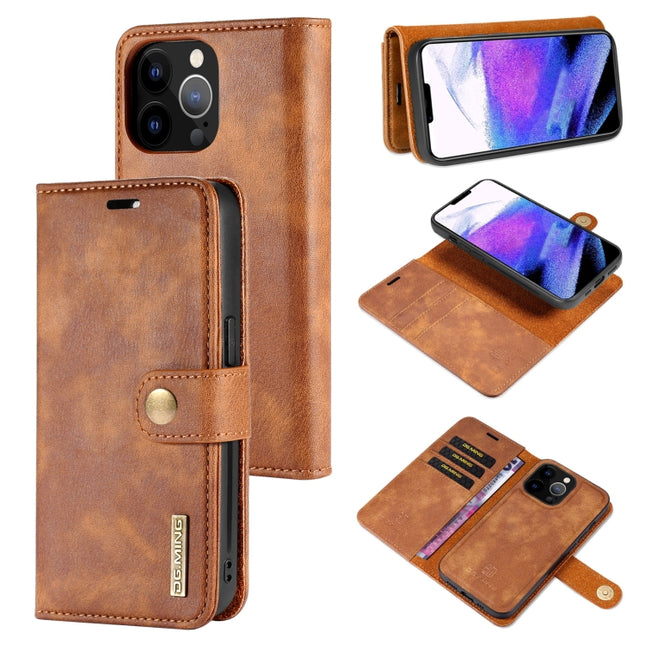 DG.MING Crazy Horse Texture Flip Detachable Magnetic Leather Case with Holder & Card Slots & Wallet For iPhone 13 Pro Max(Brown)-garmade.com