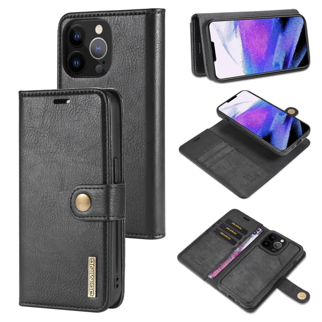 DG.MING Crazy Horse Texture Flip Detachable Magnetic Leather Case with Holder & Card Slots & Wallet For iPhone 13 Pro Max(Black)-garmade.com