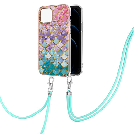 Electroplating Pattern IMD TPU Shockproof Case with Neck Lanyard For iPhone 13 mini(Colorful Scales)-garmade.com