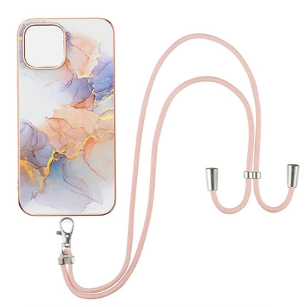 Electroplating Pattern IMD TPU Shockproof Case with Neck Lanyard For iPhone 13 mini(Milky Way White Marble)-garmade.com