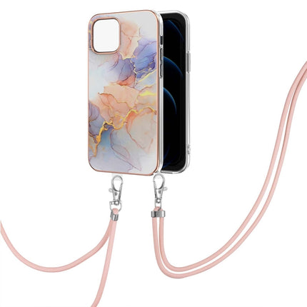 Electroplating Pattern IMD TPU Shockproof Case with Neck Lanyard For iPhone 13 mini(Milky Way White Marble)-garmade.com