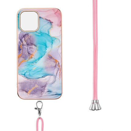 Electroplating Pattern IMD TPU Shockproof Case with Neck Lanyard For iPhone 13 mini(Milky Way Blue Marble)-garmade.com