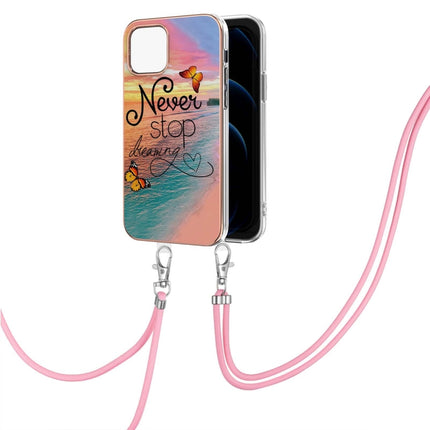 Electroplating Pattern IMD TPU Shockproof Case with Neck Lanyard For iPhone 13 mini(Dream Chasing Butterfly)-garmade.com