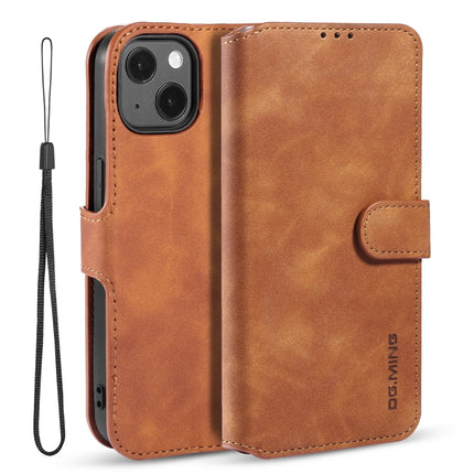 DG.MING Retro Oil Side Horizontal Flip Leather Case with Holder & Card Slots & Wallet For iPhone 13 mini(Brown)-garmade.com