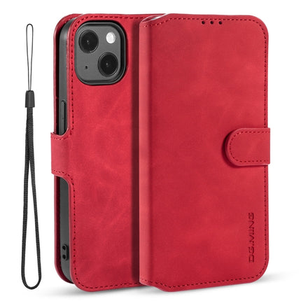 DG.MING Retro Oil Side Horizontal Flip Leather Case with Holder & Card Slots & Wallet For iPhone 13 mini(Red)-garmade.com