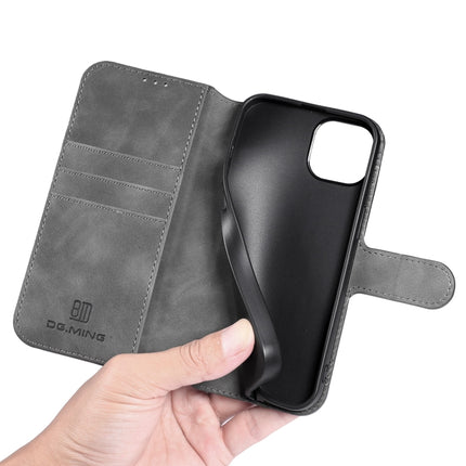 DG.MING Retro Oil Side Horizontal Flip Leather Case with Holder & Card Slots & Wallet For iPhone 13 mini(Grey)-garmade.com