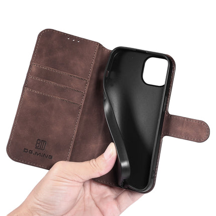 DG.MING Retro Oil Side Horizontal Flip Leather Case with Holder & Card Slots & Wallet For iPhone 13 mini(Coffee)-garmade.com