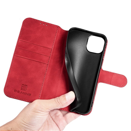 DG.MING Retro Oil Side Horizontal Flip Leather Case with Holder & Card Slots & Wallet For iPhone 13(Red)-garmade.com