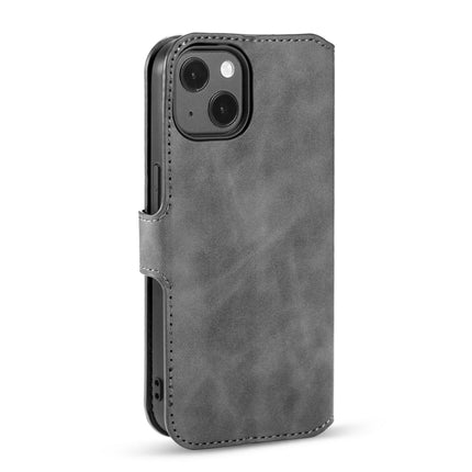 DG.MING Retro Oil Side Horizontal Flip Leather Case with Holder & Card Slots & Wallet For iPhone 13(Grey)-garmade.com