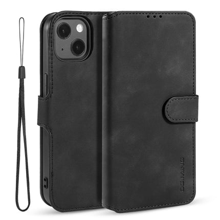 DG.MING Retro Oil Side Horizontal Flip Leather Case with Holder & Card Slots & Wallet For iPhone 13(Black)-garmade.com