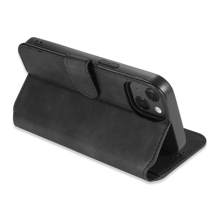 DG.MING Retro Oil Side Horizontal Flip Leather Case with Holder & Card Slots & Wallet For iPhone 13(Black)-garmade.com