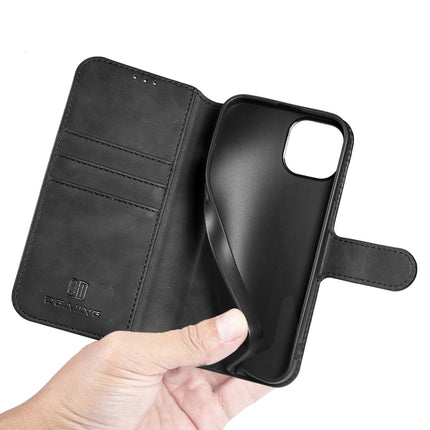 DG.MING Retro Oil Side Horizontal Flip Leather Case with Holder & Card Slots & Wallet For iPhone 13(Black)-garmade.com