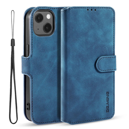 DG.MING Retro Oil Side Horizontal Flip Leather Case with Holder & Card Slots & Wallet For iPhone 13(Blue)-garmade.com