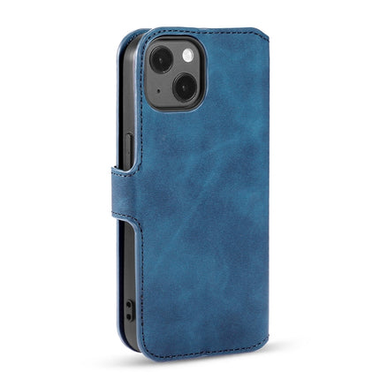 DG.MING Retro Oil Side Horizontal Flip Leather Case with Holder & Card Slots & Wallet For iPhone 13(Blue)-garmade.com