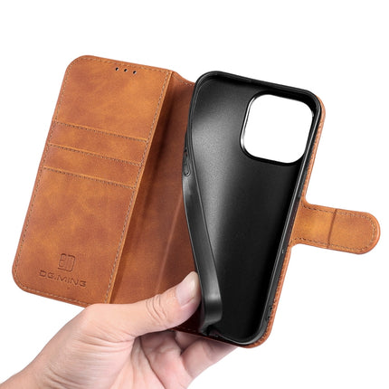 DG.MING Retro Oil Side Horizontal Flip Leather Case with Holder & Card Slots & Wallet For iPhone 13 Pro(Brown)-garmade.com