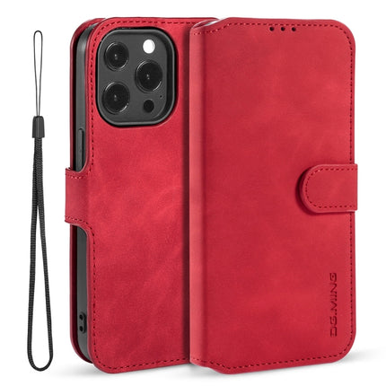 DG.MING Retro Oil Side Horizontal Flip Leather Case with Holder & Card Slots & Wallet For iPhone 13 Pro(Red)-garmade.com