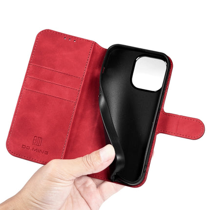 DG.MING Retro Oil Side Horizontal Flip Leather Case with Holder & Card Slots & Wallet For iPhone 13 Pro(Red)-garmade.com