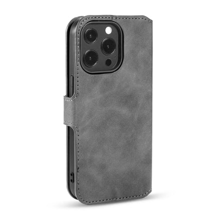 DG.MING Retro Oil Side Horizontal Flip Leather Case with Holder & Card Slots & Wallet For iPhone 13 Pro(Grey)-garmade.com