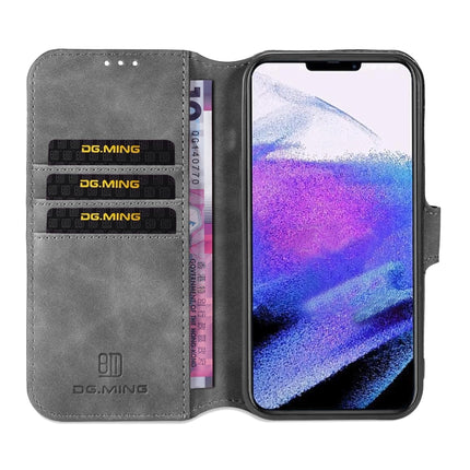 DG.MING Retro Oil Side Horizontal Flip Leather Case with Holder & Card Slots & Wallet For iPhone 13 Pro(Grey)-garmade.com